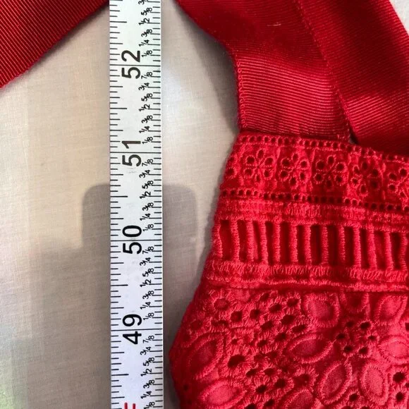 NEW Alice + Olivia Rosalee Eyelet Maxi Dress Tie Strap Red Cotton - Picture 8 of 15